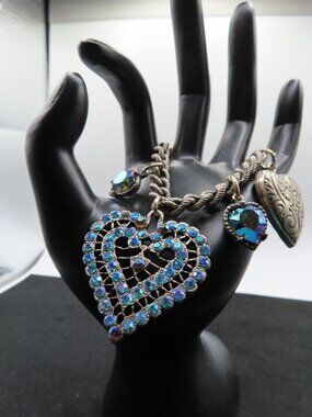 Banana Bob Rinestone Heart Charm Bracelet by Designer Ann Venditti